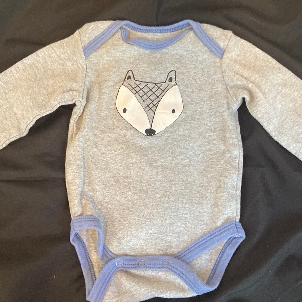 3-6 months long sleeve grey and blue onesie with animal